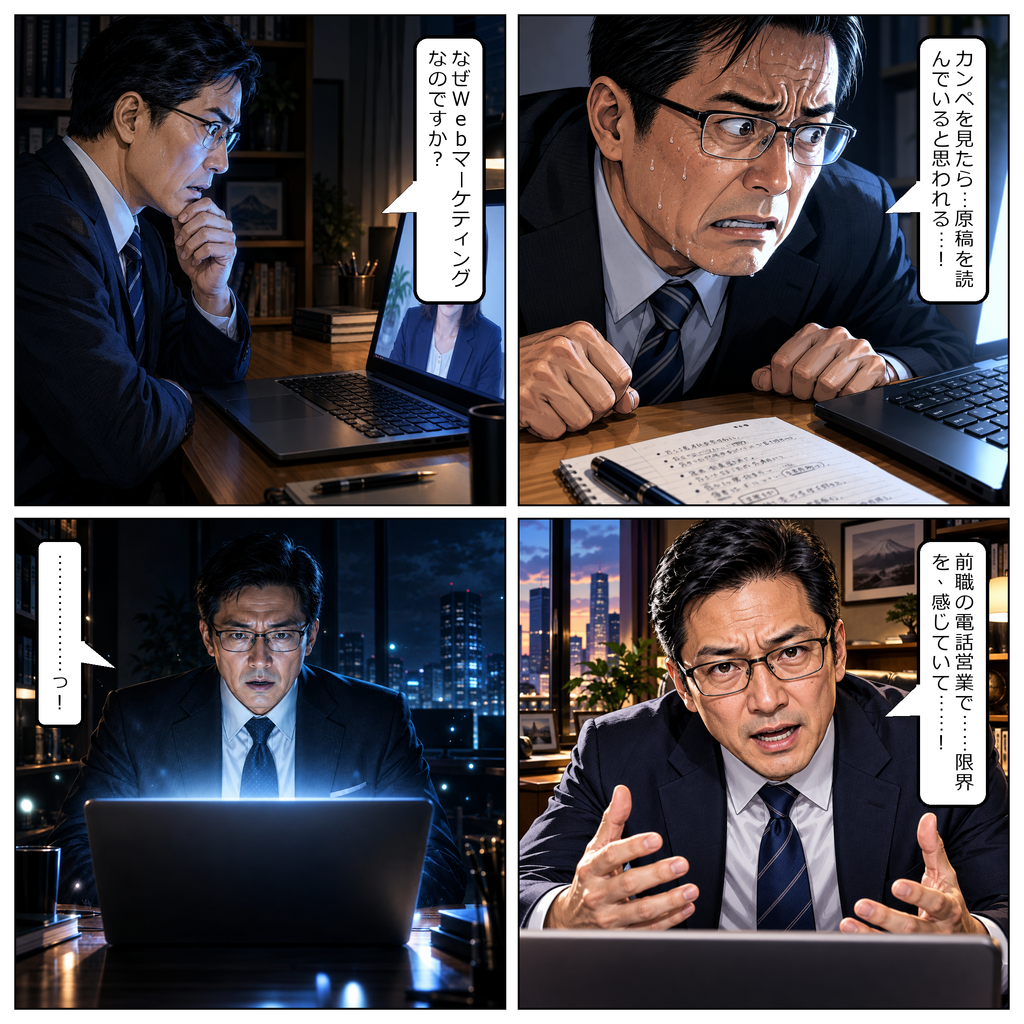 職業訓練のオンライン選考会でシドロモドロに説明している画像
